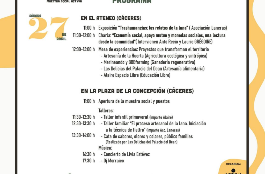 Programa SÁBADO 27 ABRIL – XV Congreso SEAE + II Congreso Extremeño de Agroecología