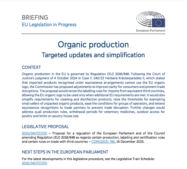 El Parlamento Europeo analiza la propuesta de simplificación de la normativa de producción ecológica: qué cambia y cómo afecta al sector