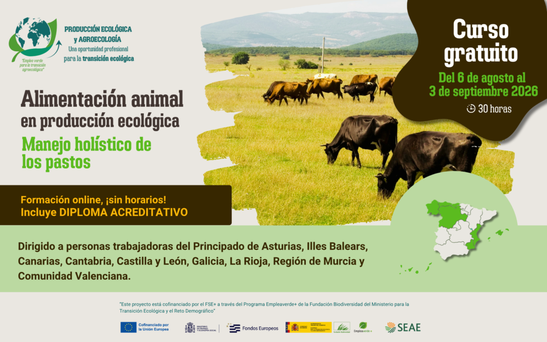Curso online «Alimentación animal en producción ecológica. Manejo holístico de los pastos» (región b) del 6 de agosto al 3 de septiembre 2026.