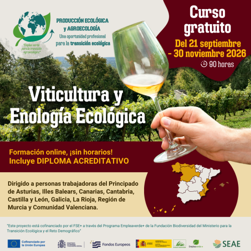 Curso online "Viticultura y enología ecológica" (región b) del 21 de septiembre al 30 de noviembre 2026