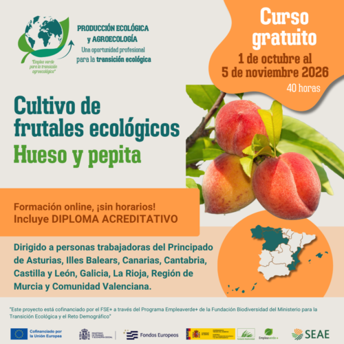 Curso online "Cultivo de frutales ecológicos (hueso y pepita) " del 1 de octubre al 5 de noviembre 2026 (Región B)