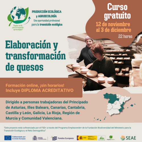 Curso online "Elaboración y transformación de quesos". Del 12 de noviembre al 3 de diciembre 2026. Región B