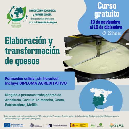 Curso online "Elaboración y transformación de quesos". Del 19 de noviembre al 10 de diciembre. Región C