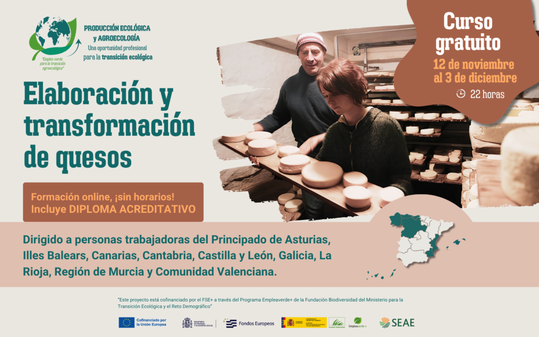 Curso online «Elaboración y transformación de quesos». Del 12 de noviembre al 3 de diciembre 2026. Región B